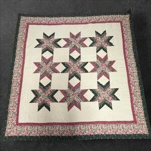Vintage Handmade Patchwork Star Quilt Floral Calico Green Pink Cream 79x80